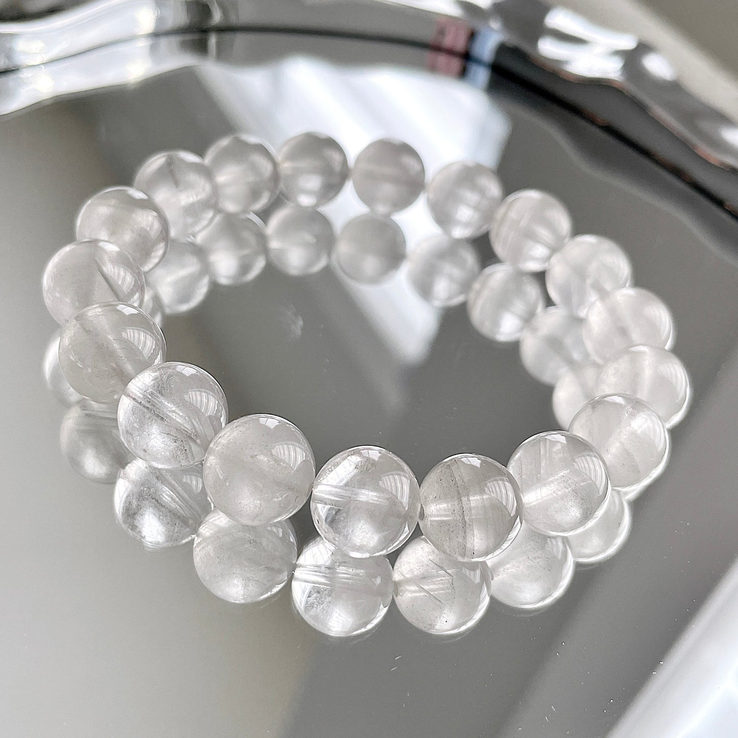 Grey Phantom Lithium Quartz Beaded Bracelet