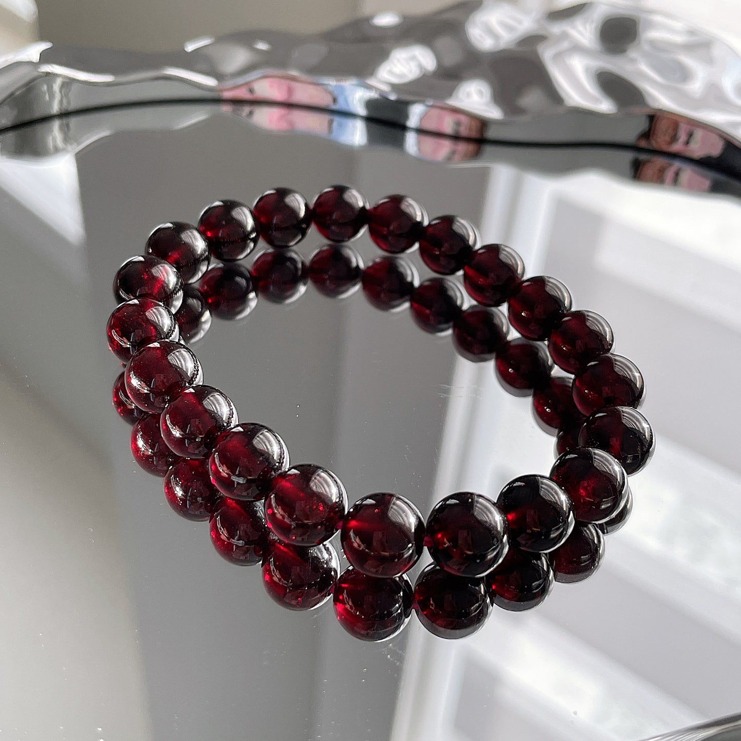 Wine Red Garnet Beaded Bracelet