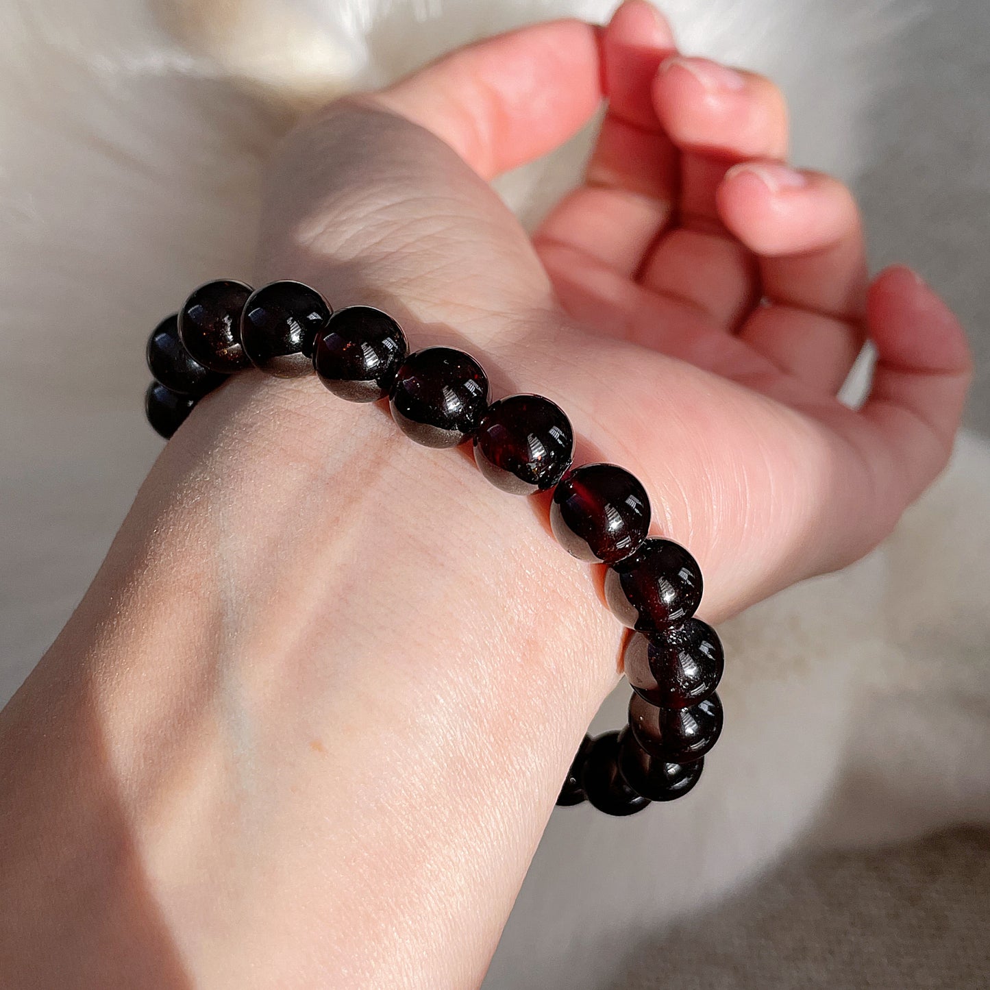 Wine Red Garnet Beaded Bracelet
