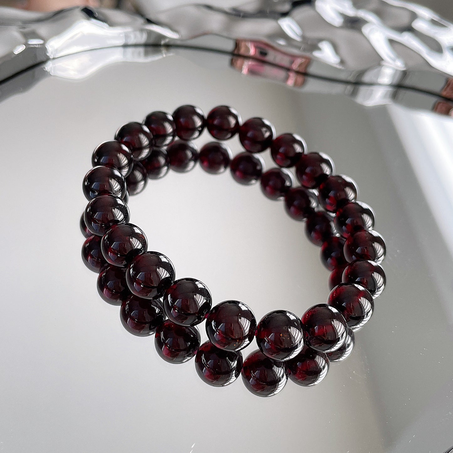 Wine Red Garnet Beaded Bracelet