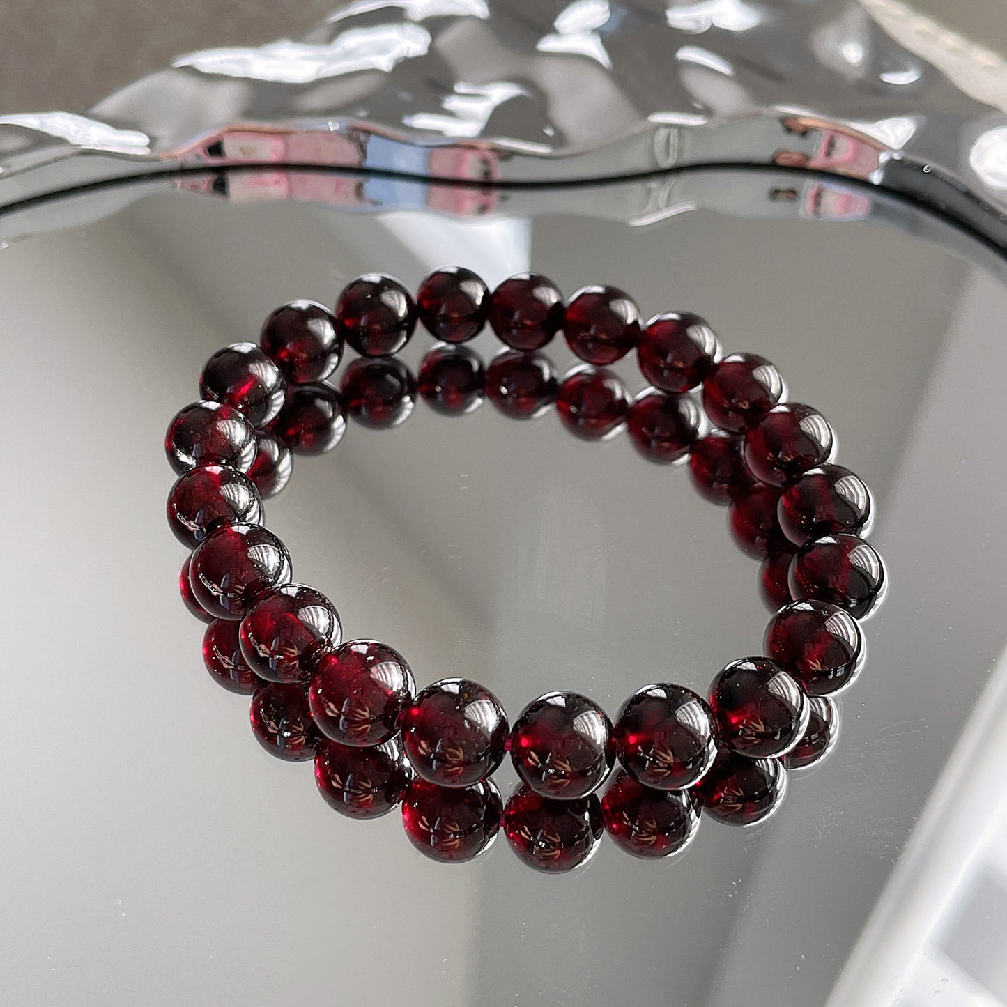 Wine Red Garnet Beaded Bracelet