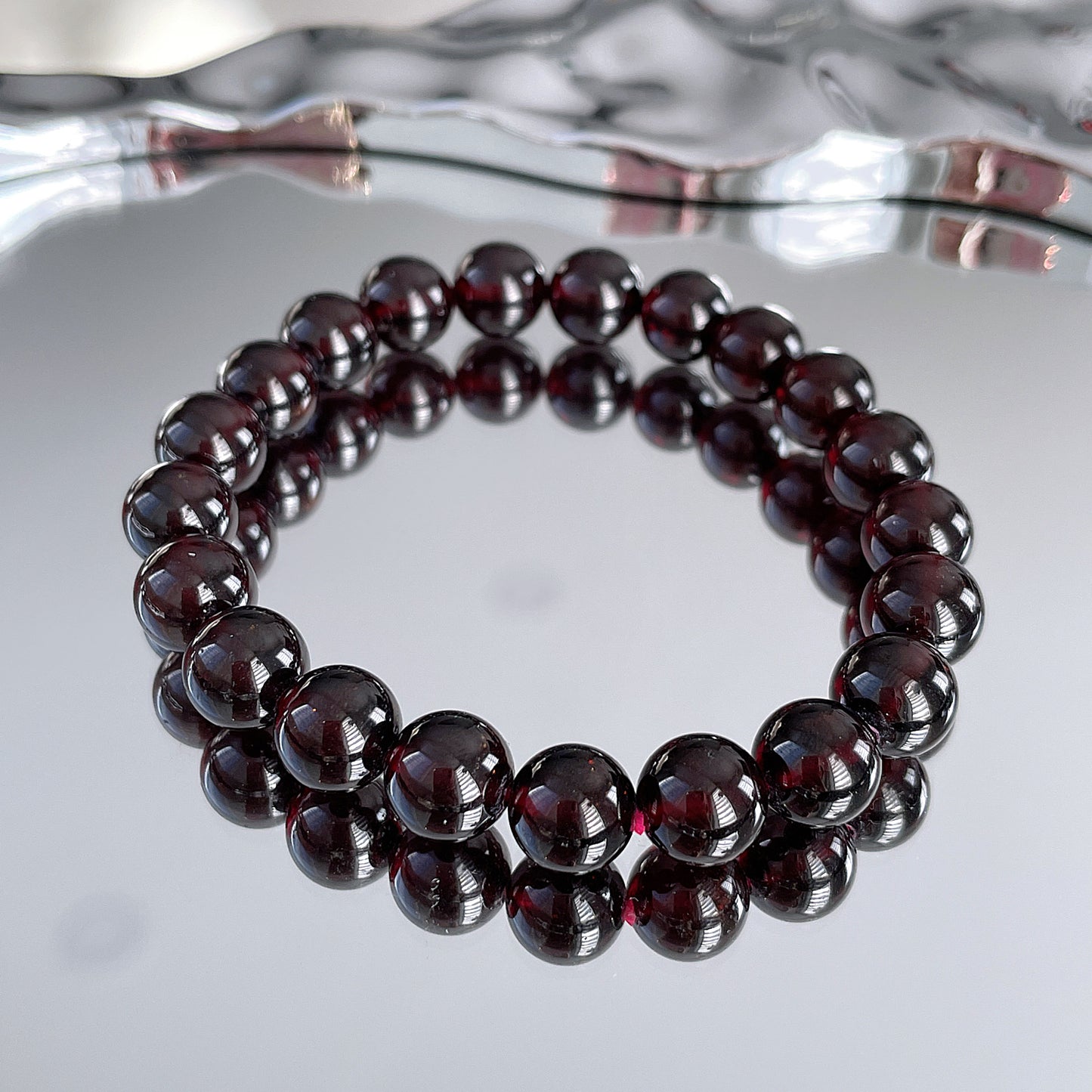 Wine Red Garnet Beaded Bracelet