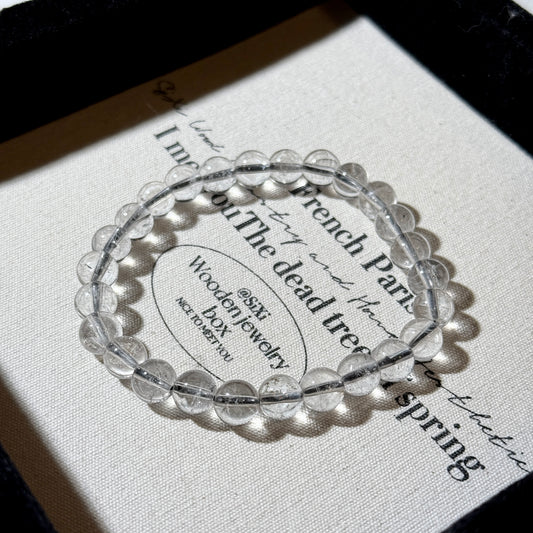 Brookite in Quartz Black Silver Rutile Brookite Inclusions Beaded Bracelet