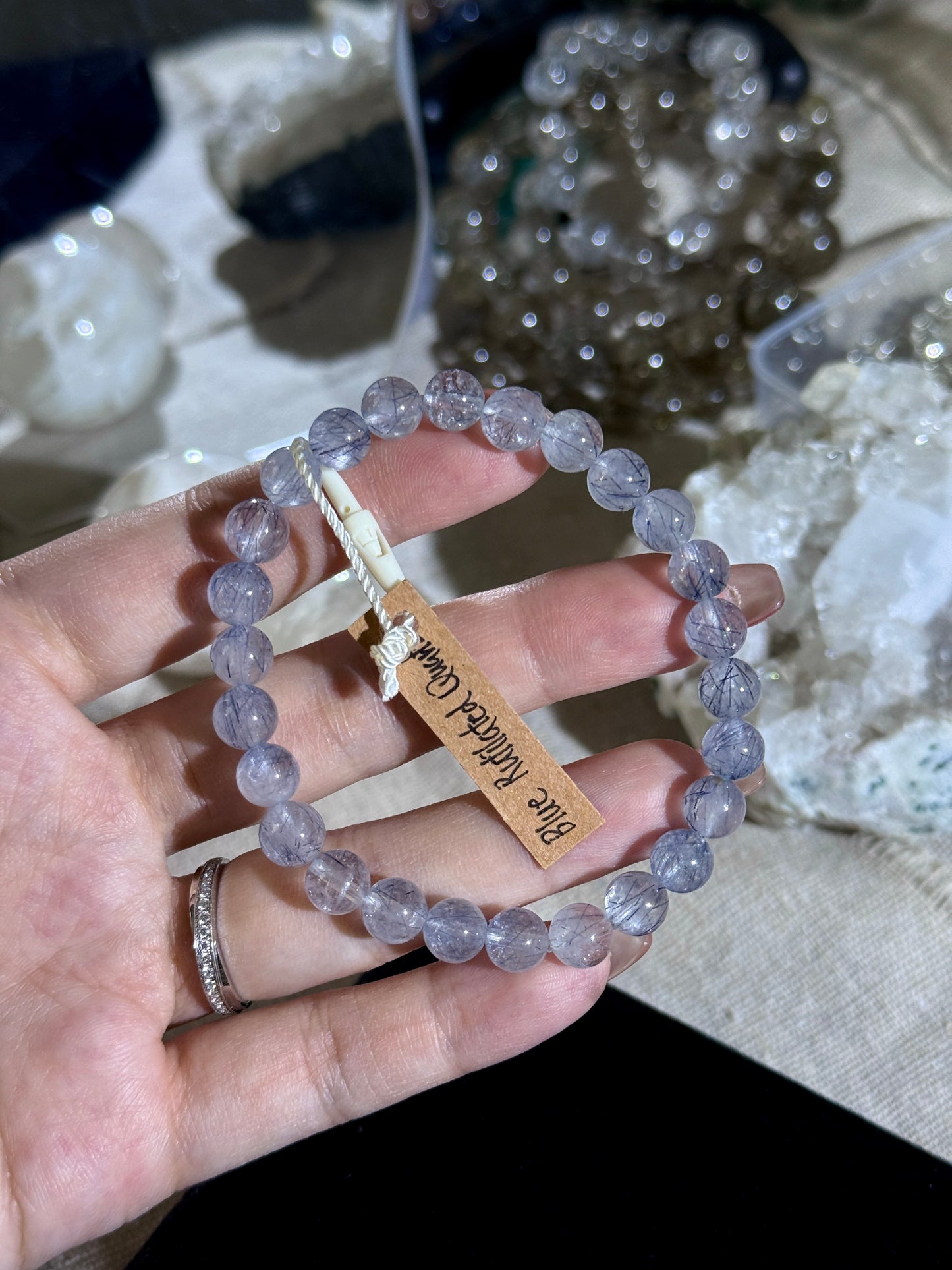 Blue Rutilated Quartz Blue Rabbit Hair Amphibole Beaded Bracelet
