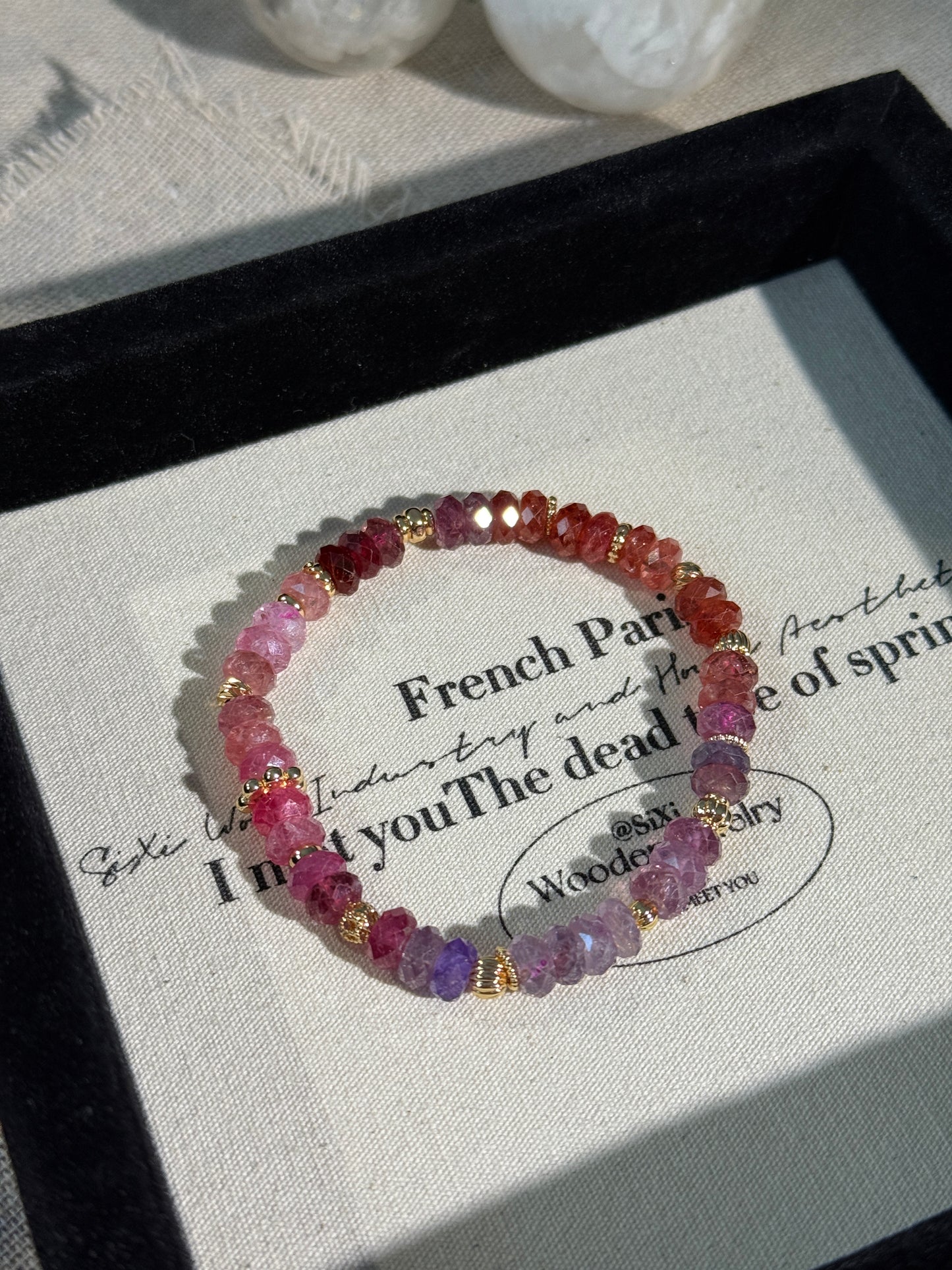 Rainbow Pink/ Purple Spinel Gemstones Genuine Beaded Bracelet