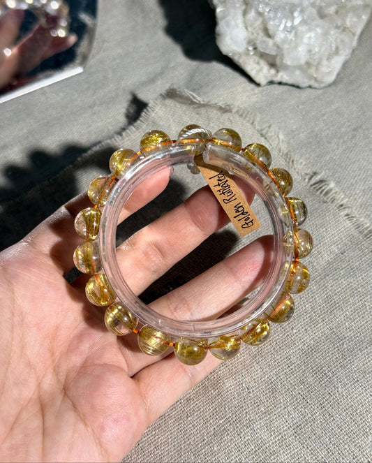 Premium Quality Golden Rutilated Quartz Genuine 10.2mm Beaded Bracelet