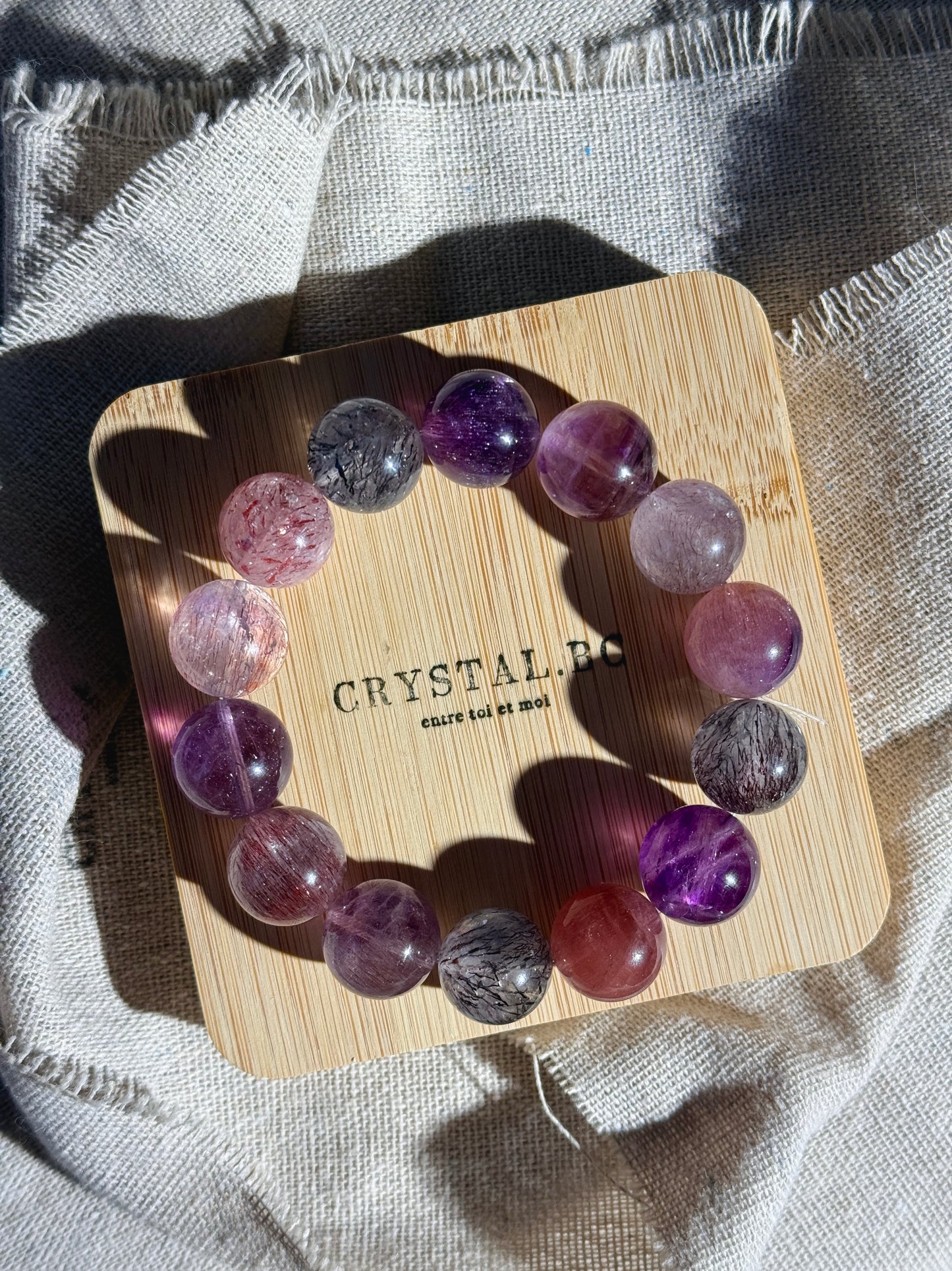 Ultra High Quality Natural Super Seven Quartz 15.6mm Beaded Bracelet