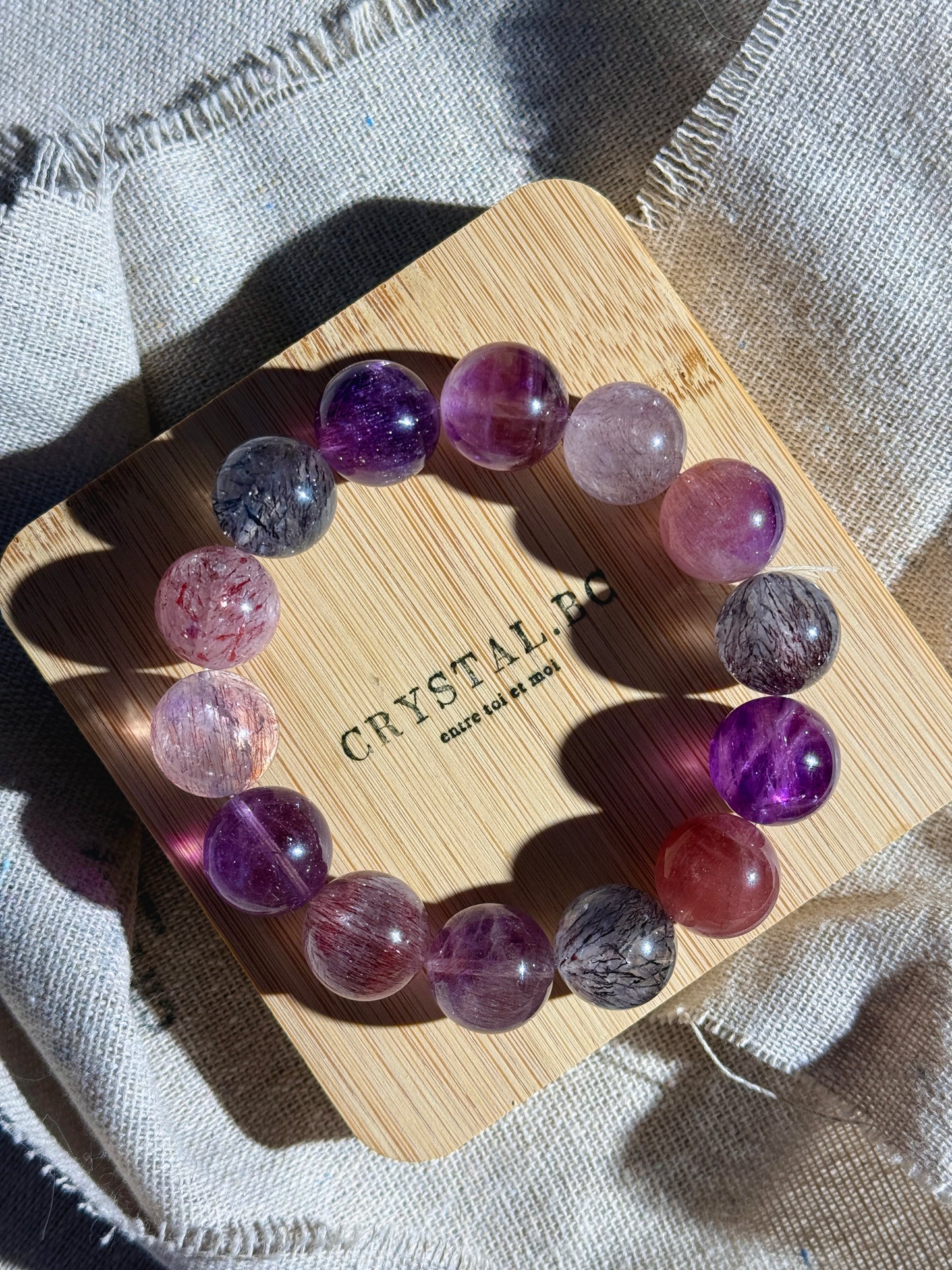 Ultra High Quality Natural Super Seven Quartz 15.6mm Beaded Bracelet