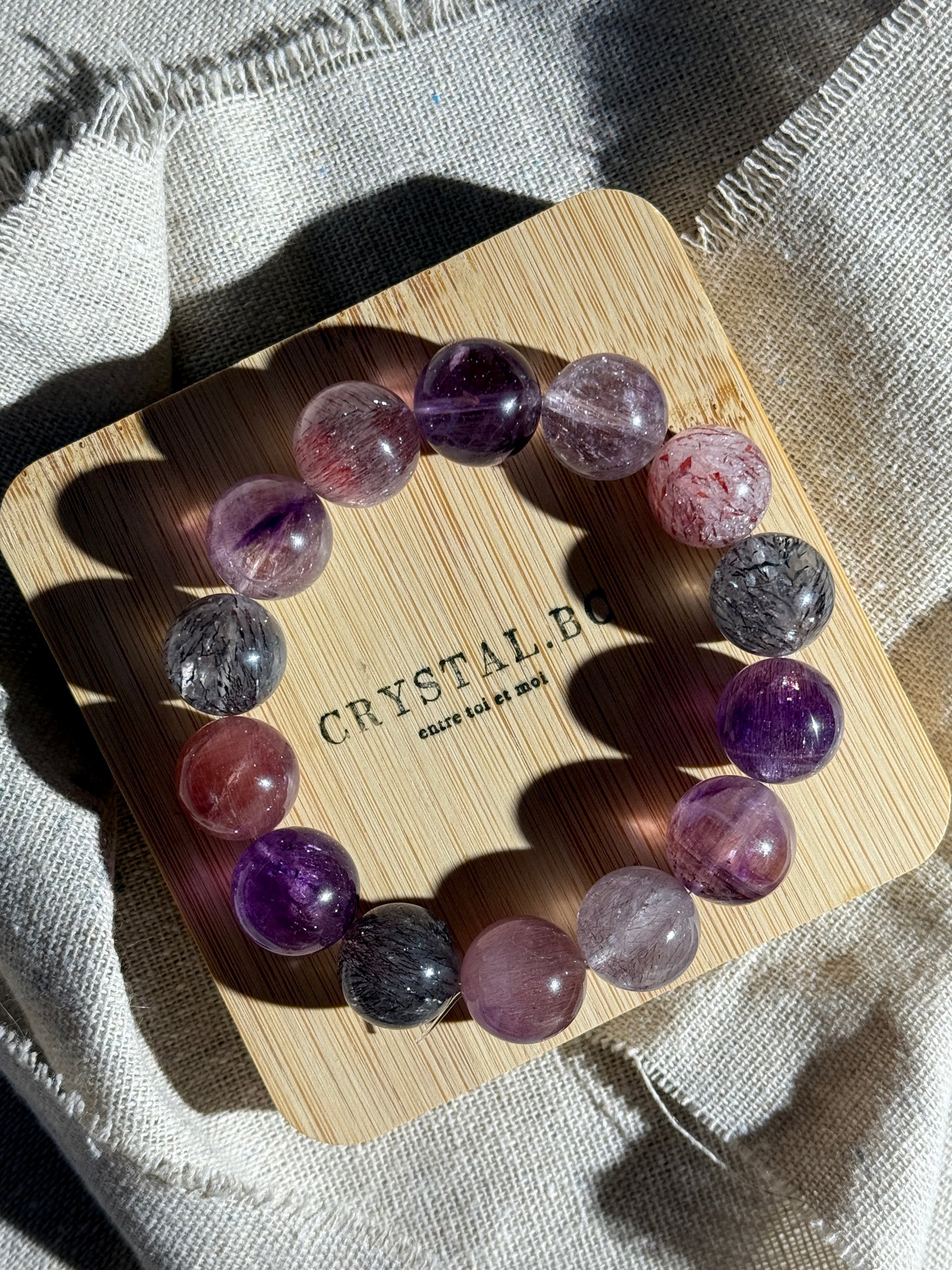 Ultra High Quality Natural Super Seven Quartz 15.6mm Beaded Bracelet