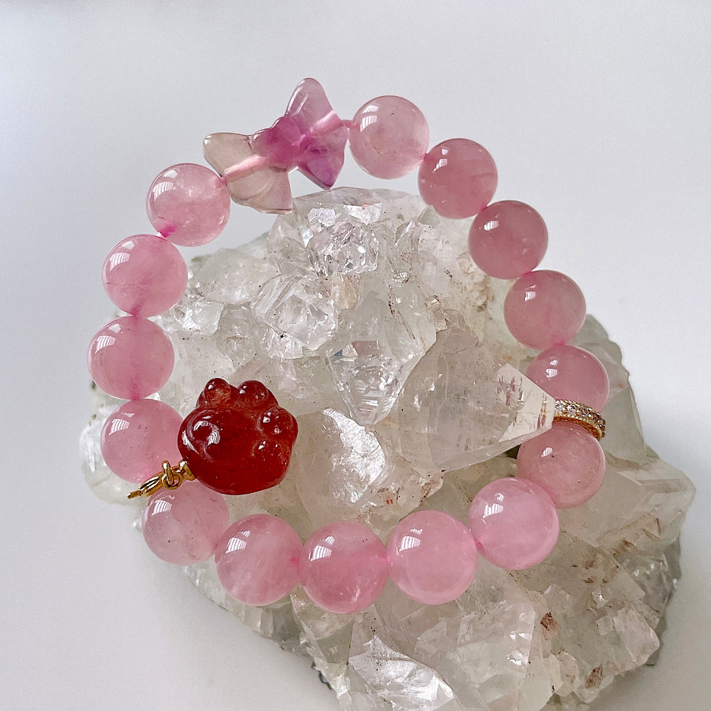 Rose Quartz Ribbon Fluorite Beaded Bracelet