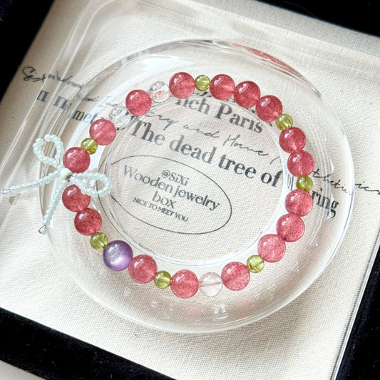 SPRING Strawberry Peridot with Purple Eye Lepidolite Beaded Bracelet