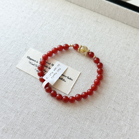 Red Agate Cornelian Golden Rutile Lucky Stone Beaded Bracelet