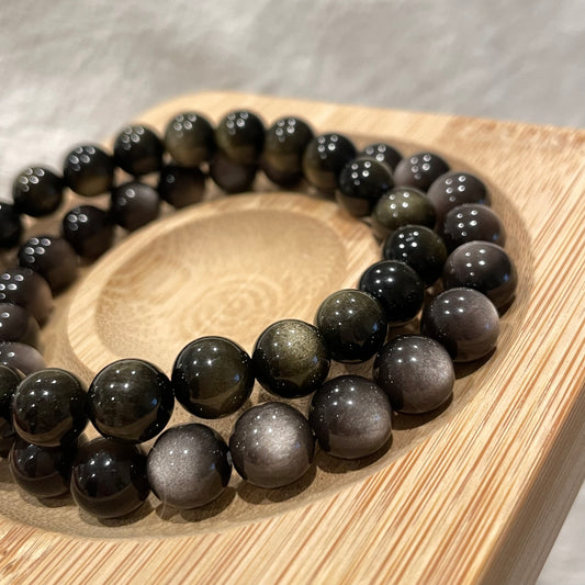 Double Sided Flash Silver/ Golden Sheen Obsidian Bracelet