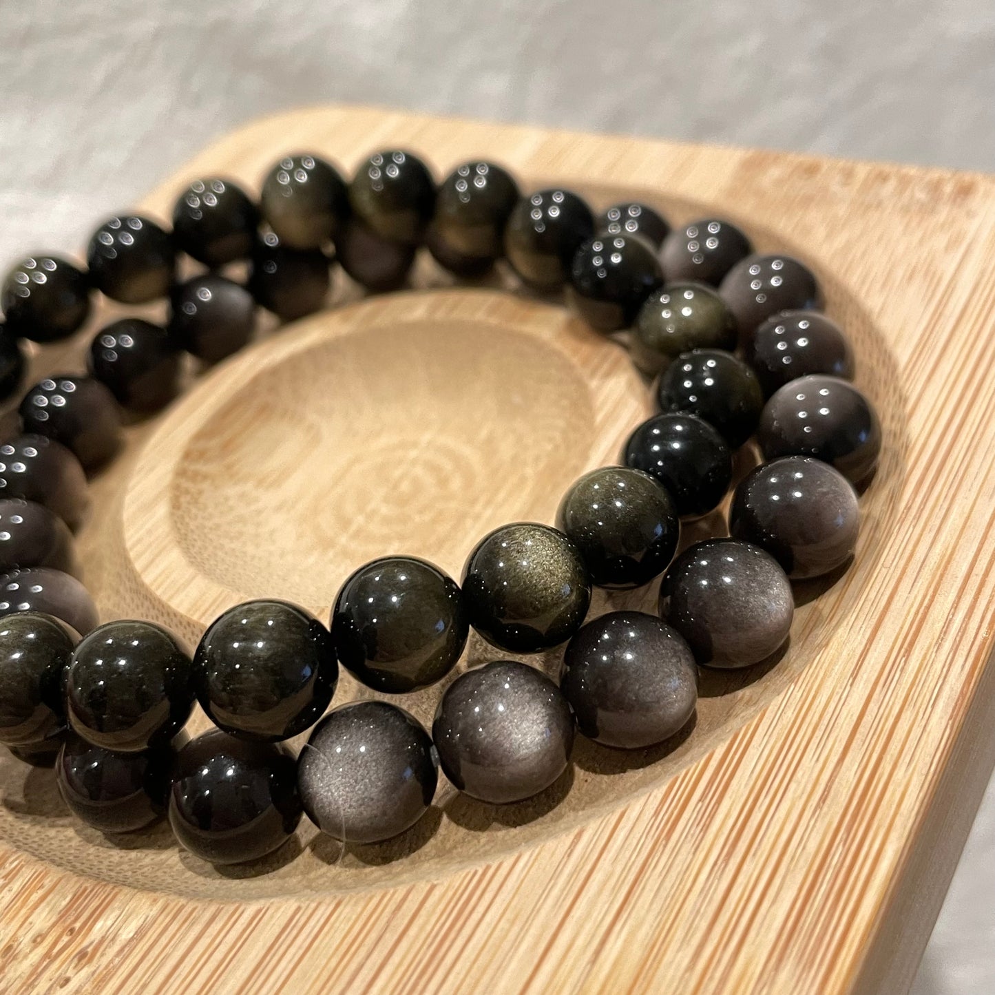 Double Sided Flash Silver/ Golden Sheen Obsidian Bracelet