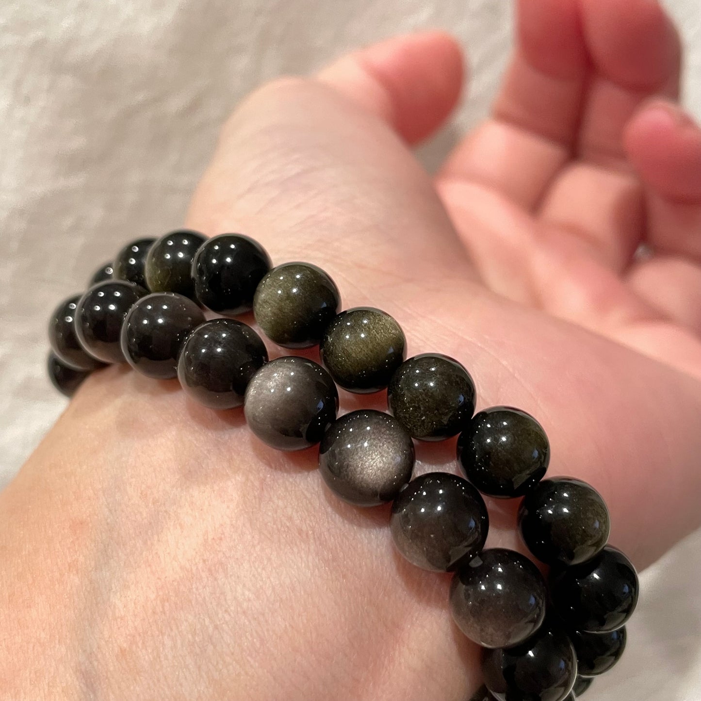 Double Sided Flash Silver/ Golden Sheen Obsidian Bracelet