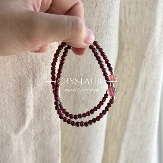 Wine Red Garnet Strawberry Quartz Beaded Bracelet