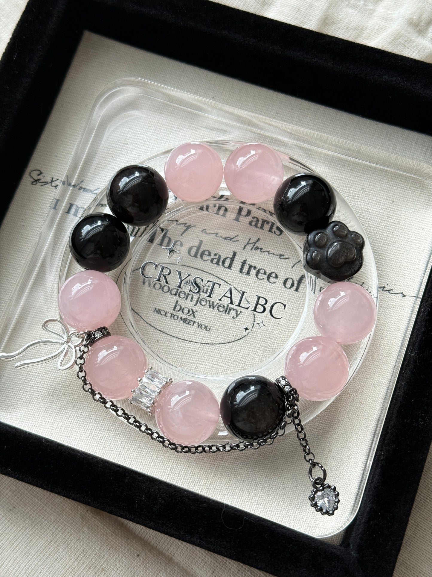 Pink Venom Obsidian Rose Quartz 16mm Beaded Bracelet