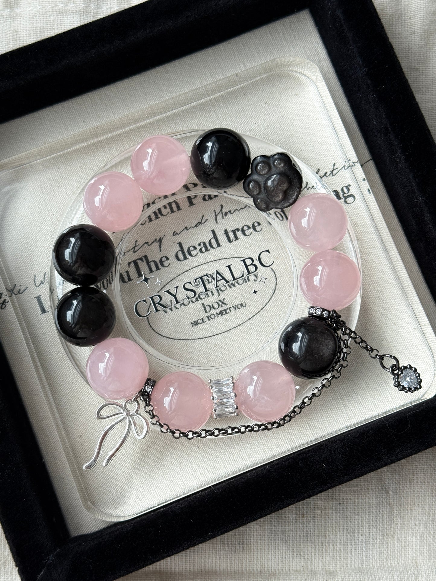 Pink Venom Obsidian Rose Quartz 16mm Beaded Bracelet