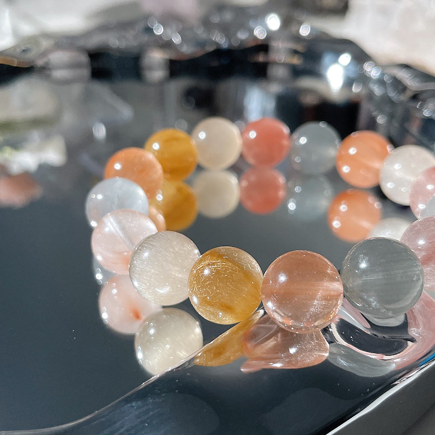 Rainbow Amphibole Quartz Beaded Bracelet