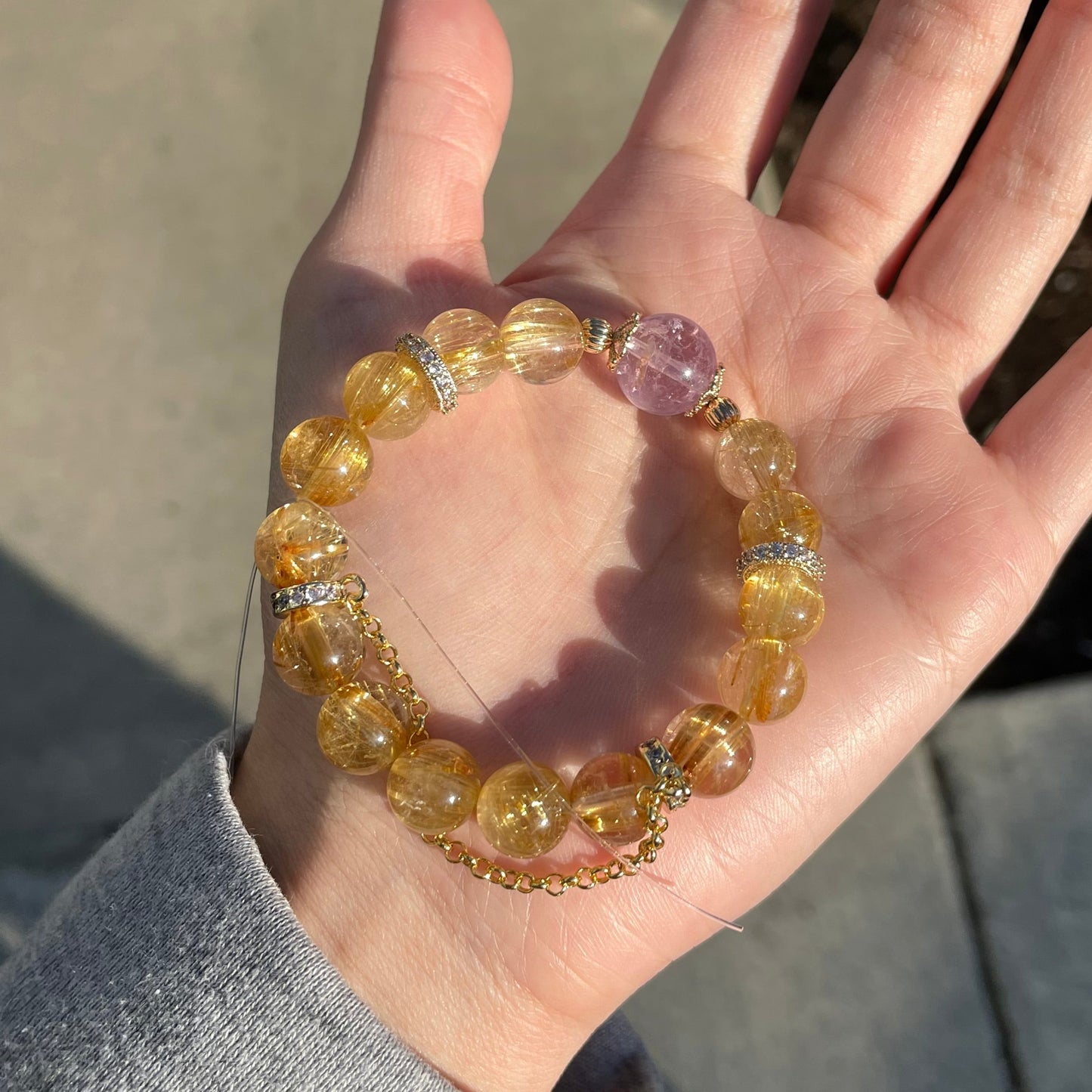 Golden Rutile Quartz | Amethyst Bead Bracelet