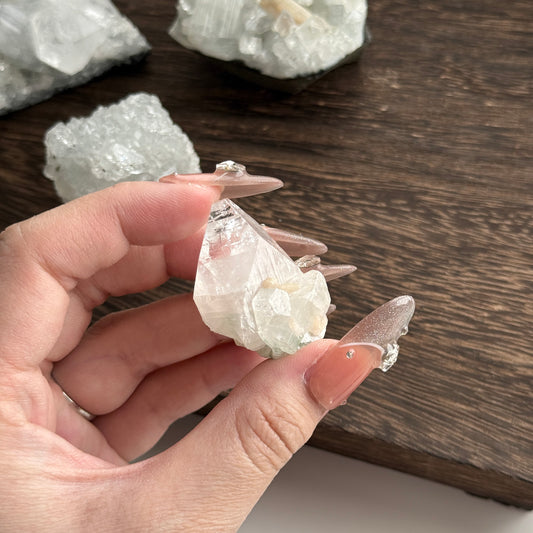 India Diamond Apophyllite on Green Orange Stilbite