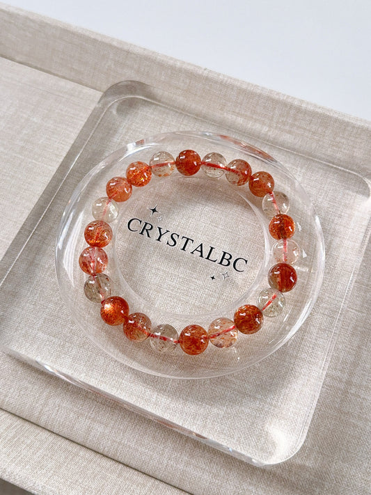 Tanzania Arusha Sunstone with Beryl Black Rutile Inclustion 8.8mm Beaded Bracelet