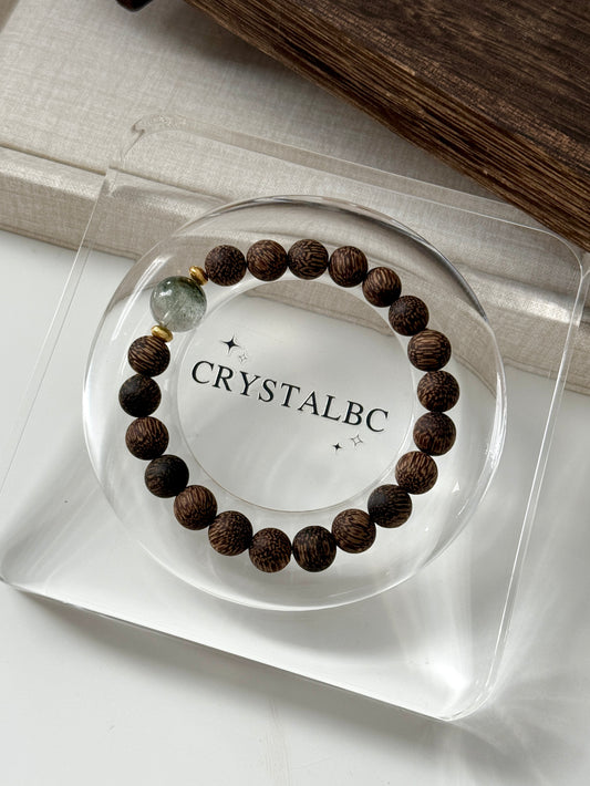 Vietnam Agarwood Wood with Green Phantom Beaded Bracelet