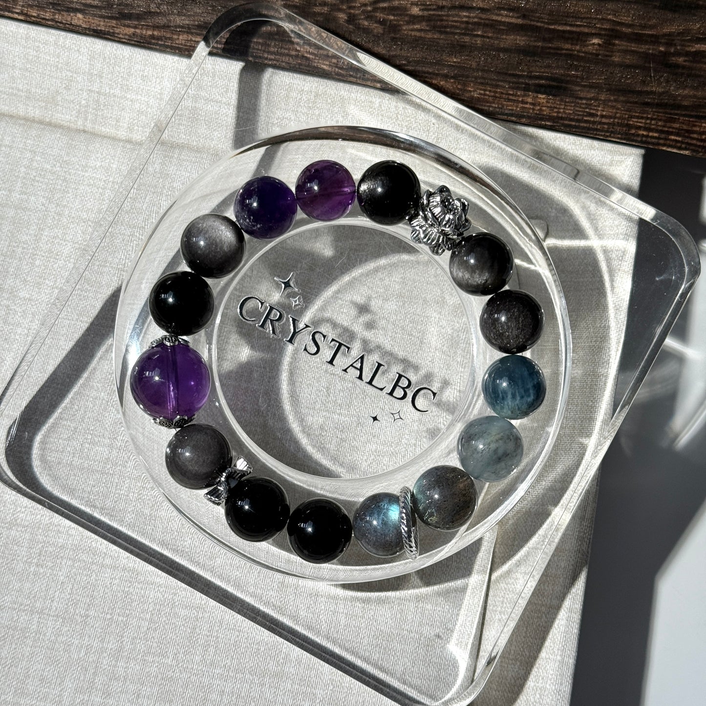 Vintage Design with Silver Obsidian Amethyst Beaded Bracelet