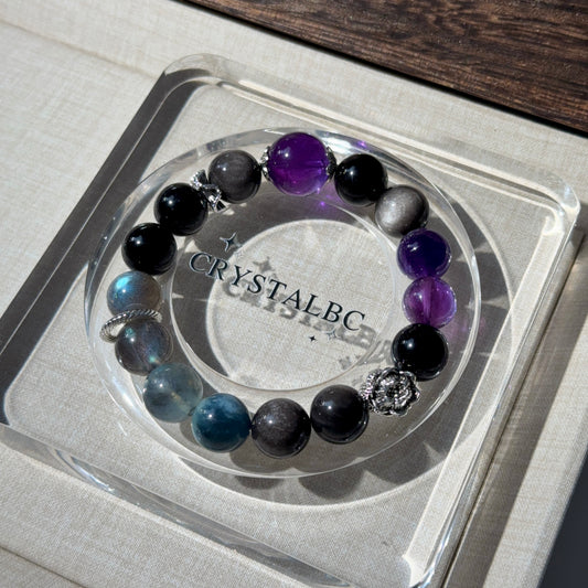 Vintage Design with Silver Obsidian Amethyst Beaded Bracelet