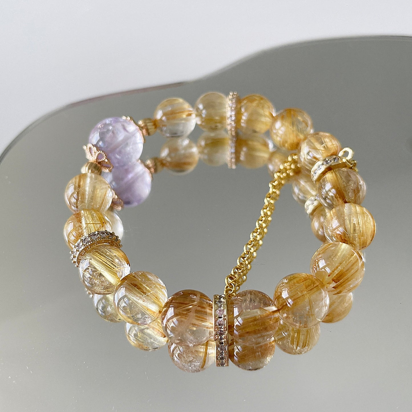 Golden Rutile Quartz | Amethyst Bead Bracelet