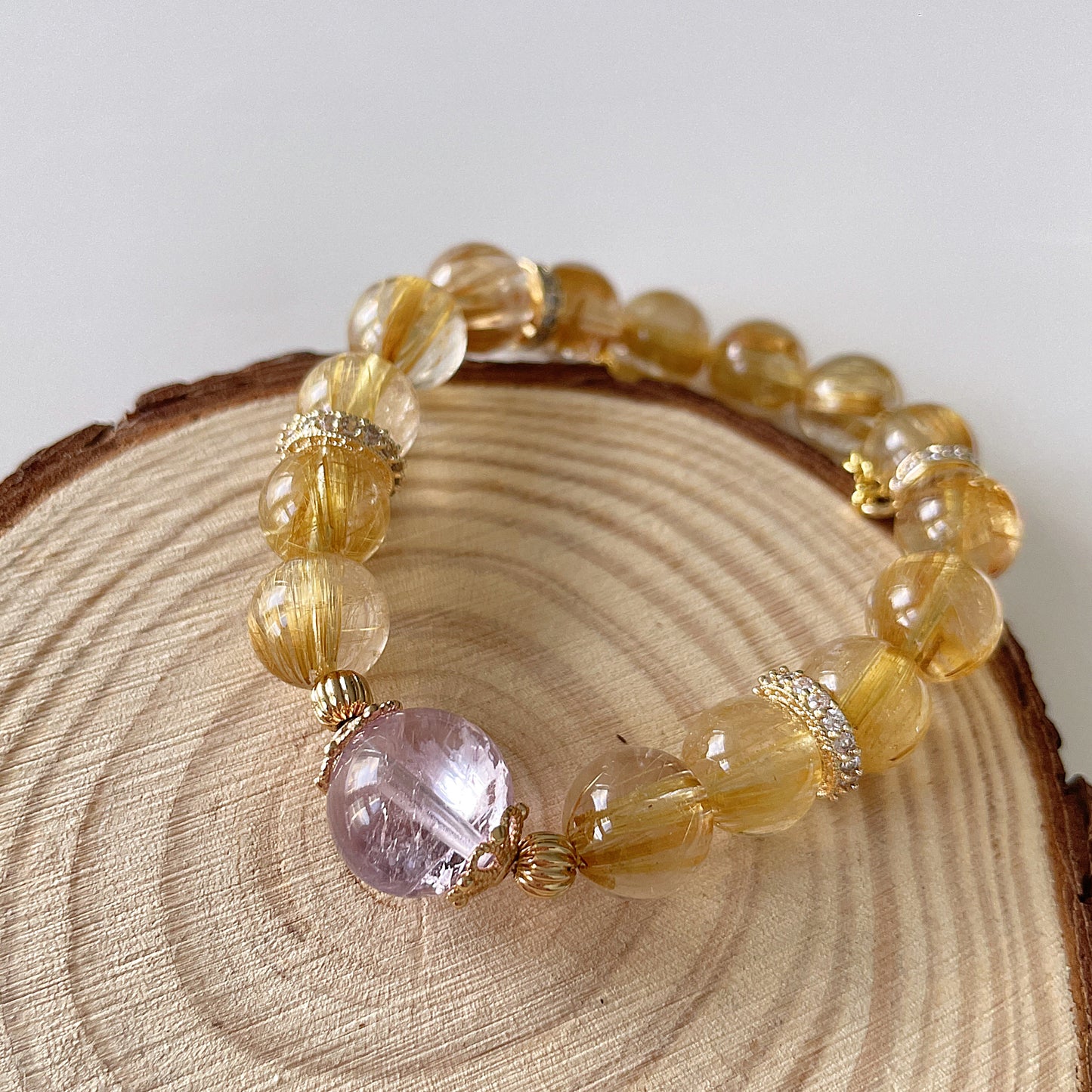 Golden Rutile Quartz | Amethyst Bead Bracelet