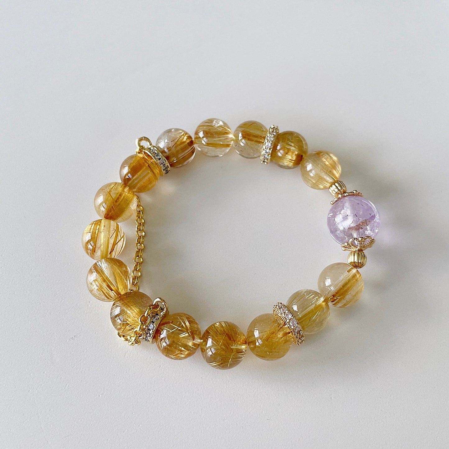 Golden Rutile Quartz | Amethyst Bead Bracelet