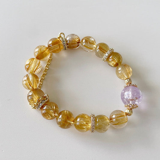 Golden Rutile Quartz | Amethyst Bead Bracelet