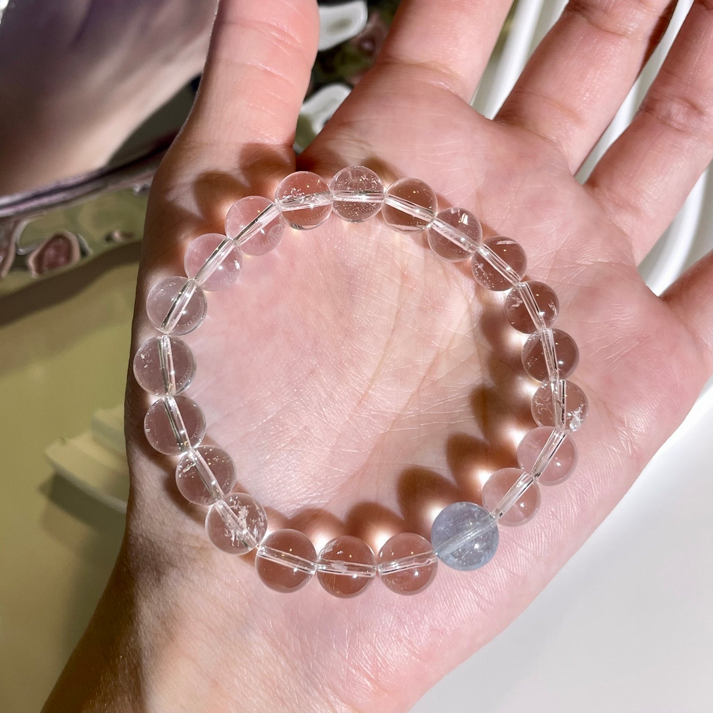 Clear Quartz Aquamarine Beaded Bracelet