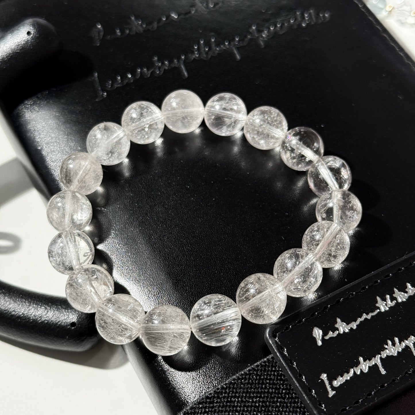 White Rutilated Rabbit Hair Amphibole Quartz Bracelet with 11mm Beads