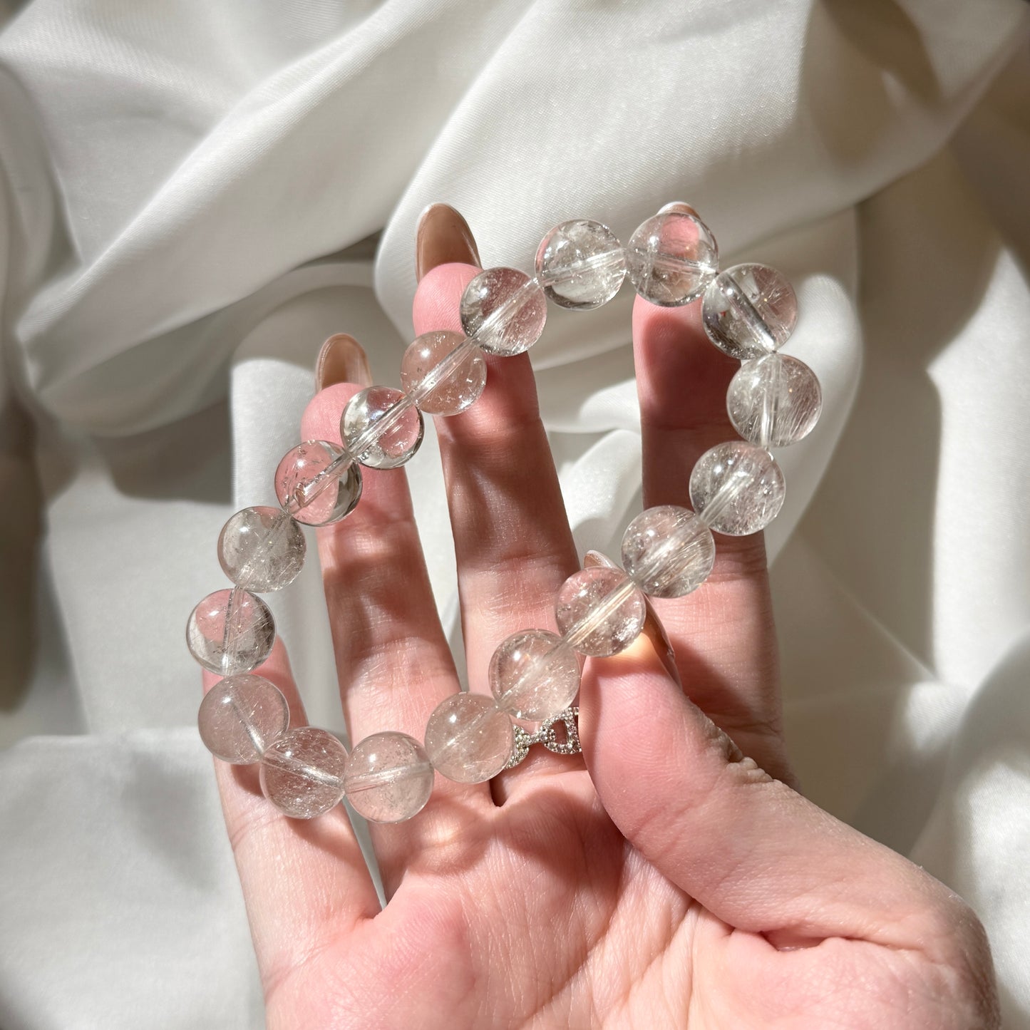 White Rutilated Rabbit Hair Amphibole Quartz Bracelet with 11mm Beads
