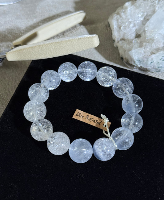 Blue Rutilated Quartz Blue Rabbit Hair Amphibole 15.5mm Beaded Bracelet