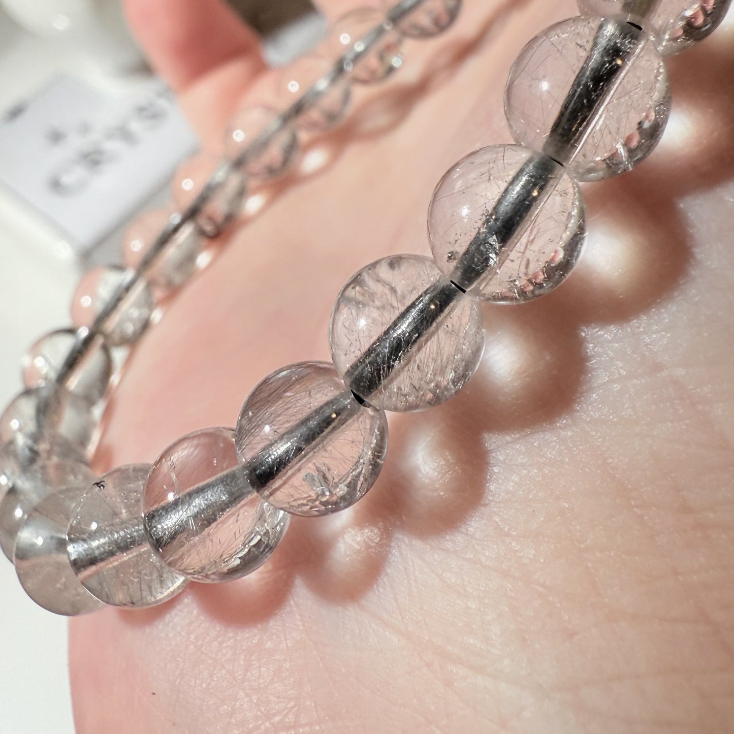 Brookite in Quartz Black Silver Rutile Brookite Inclusions Beaded Bracelet