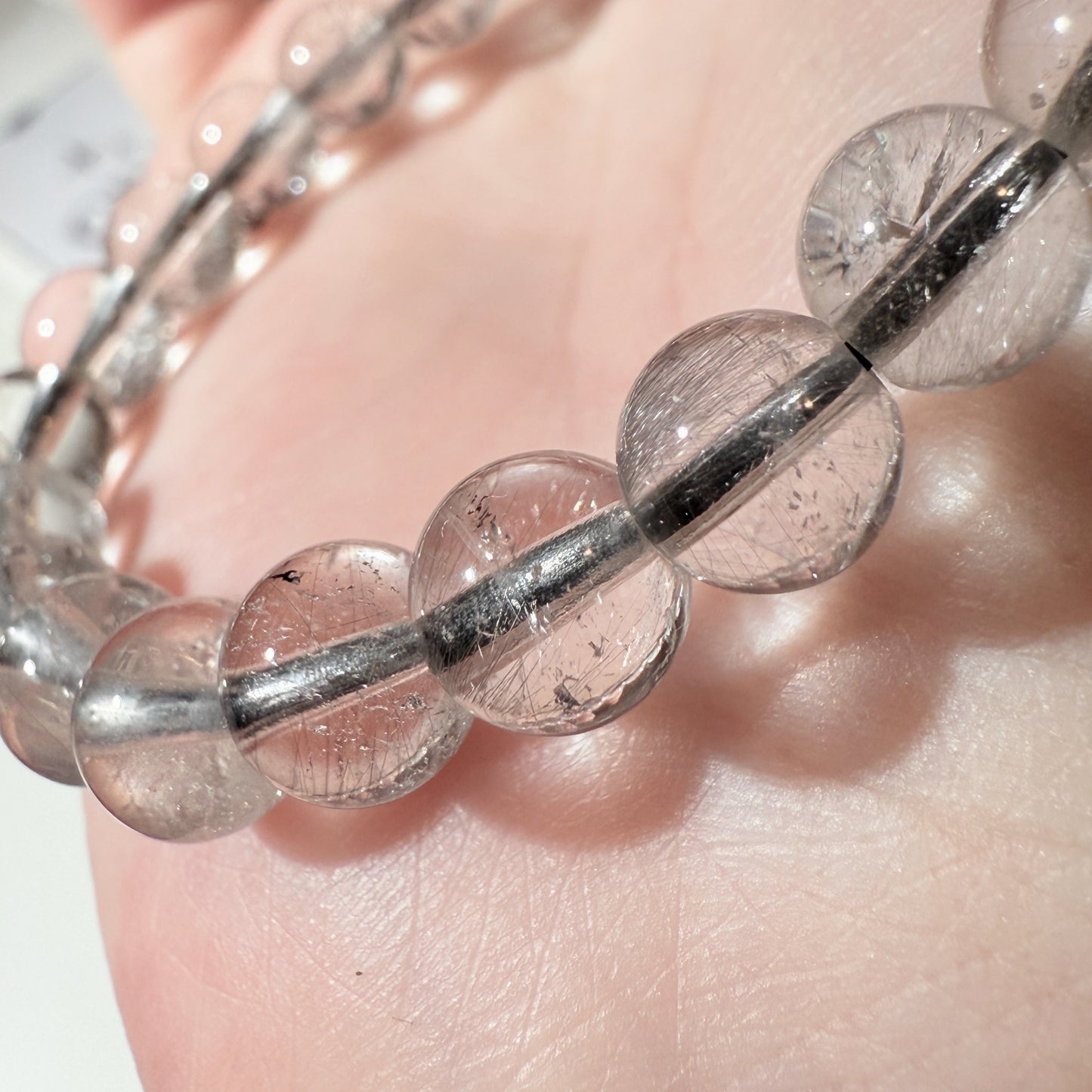 Brookite in Quartz Black Silver Rutile Brookite Inclusions Beaded Bracelet
