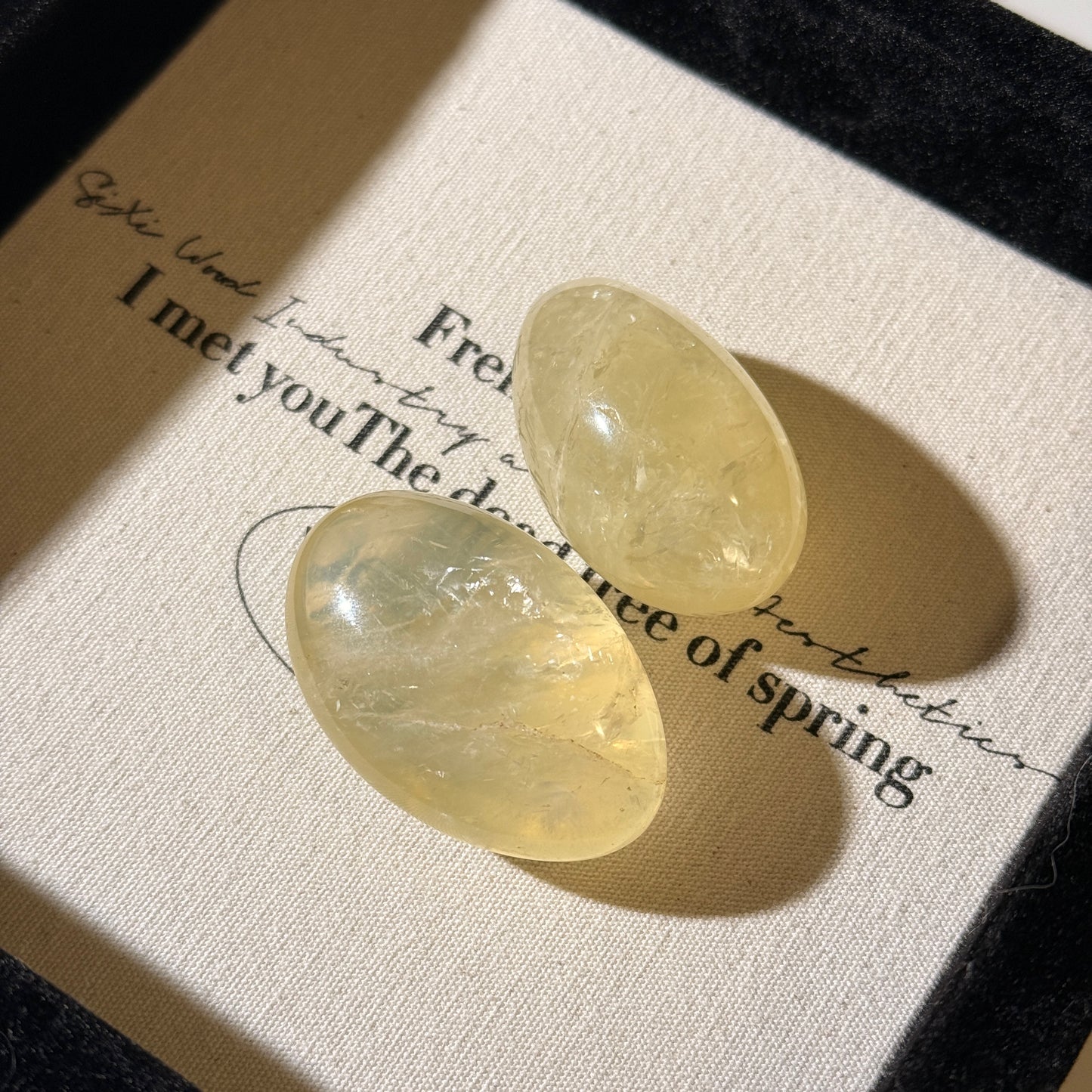 Oval Citrine Palm Stone Polished Crystal Translucent Yellow Glossy Polished Citrine with Rainbow Veins