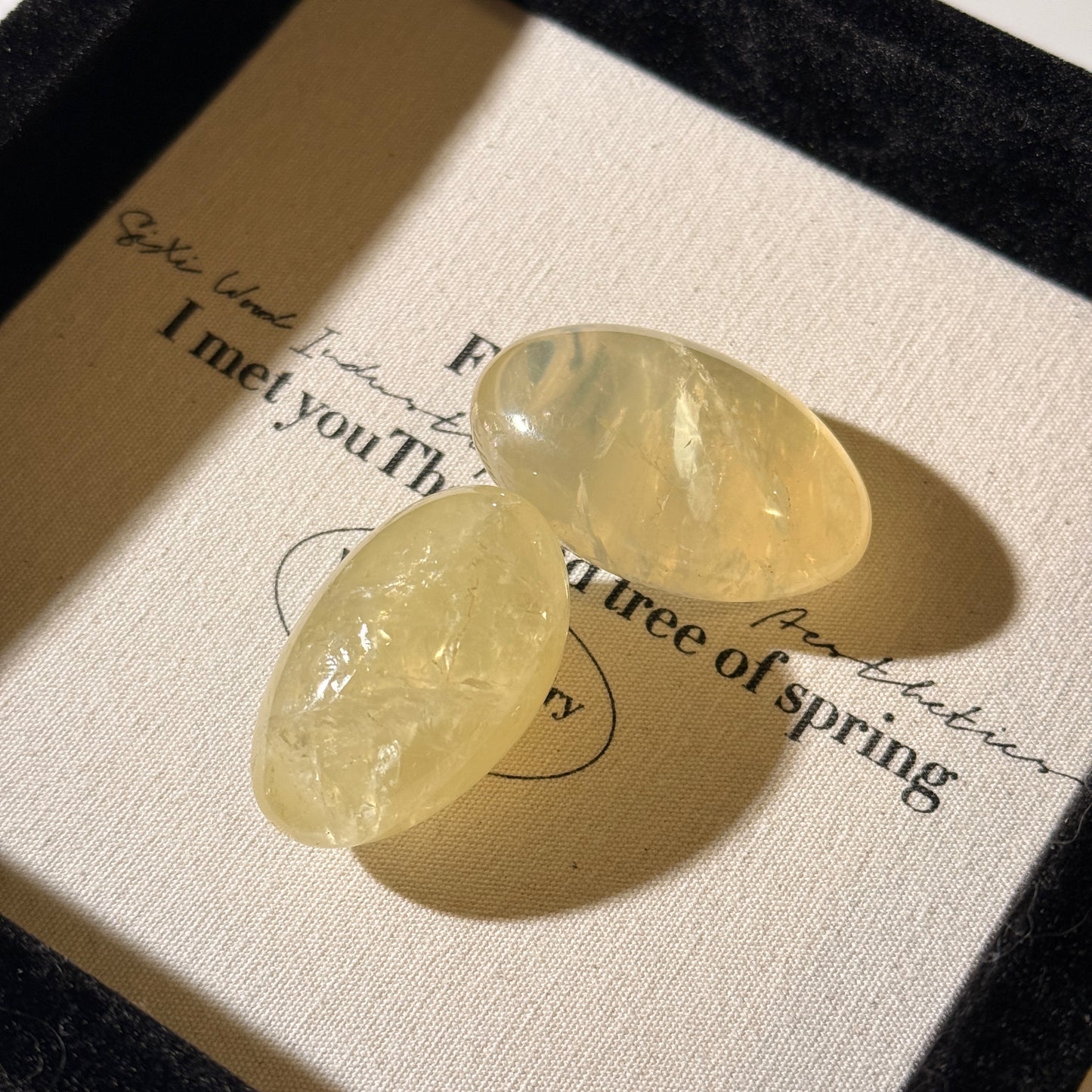 Oval Citrine Palm Stone Polished Crystal Translucent Yellow Glossy Polished Citrine with Rainbow Veins