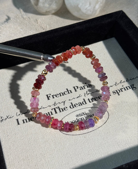 Rainbow Pink/ Purple Spinel Gemstones Genuine Beaded Bracelet