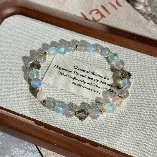 Aquamarine Labradorite Rose Quartz 7mm Trio Stone Bead Bracelet