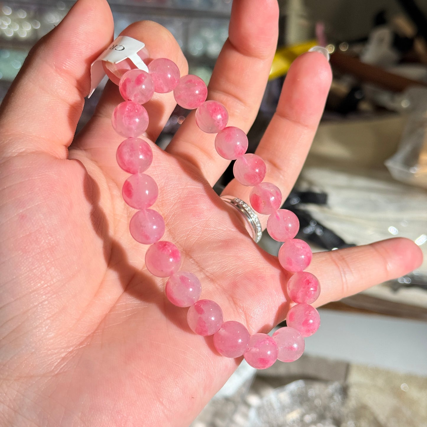 Sakura Icy Rhodonite Beaded Bracelet 薔薇輝