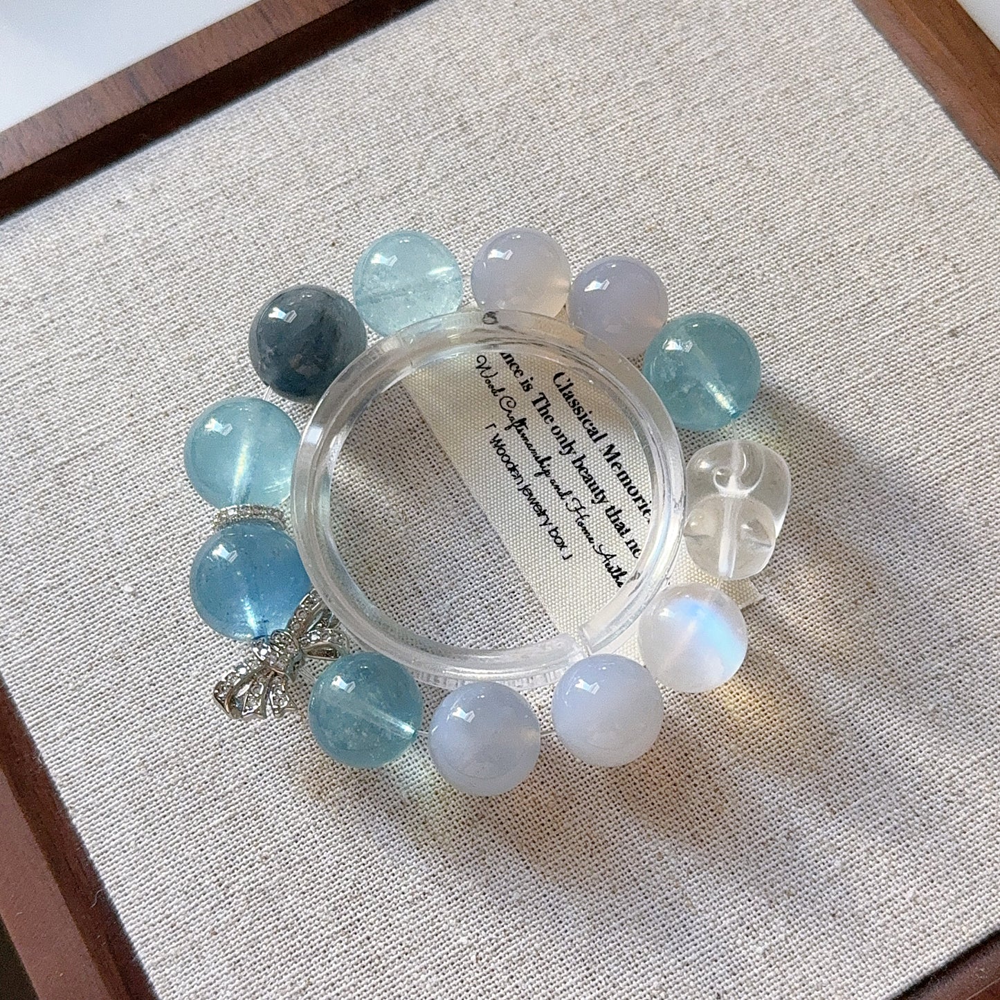 Meowy Aquamarine Moonstone with Blue Rutile Quartz Design Beaded Bracelet
