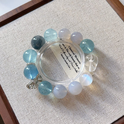 Meowy Aquamarine Moonstone with Blue Rutile Quartz Design Beaded Bracelet