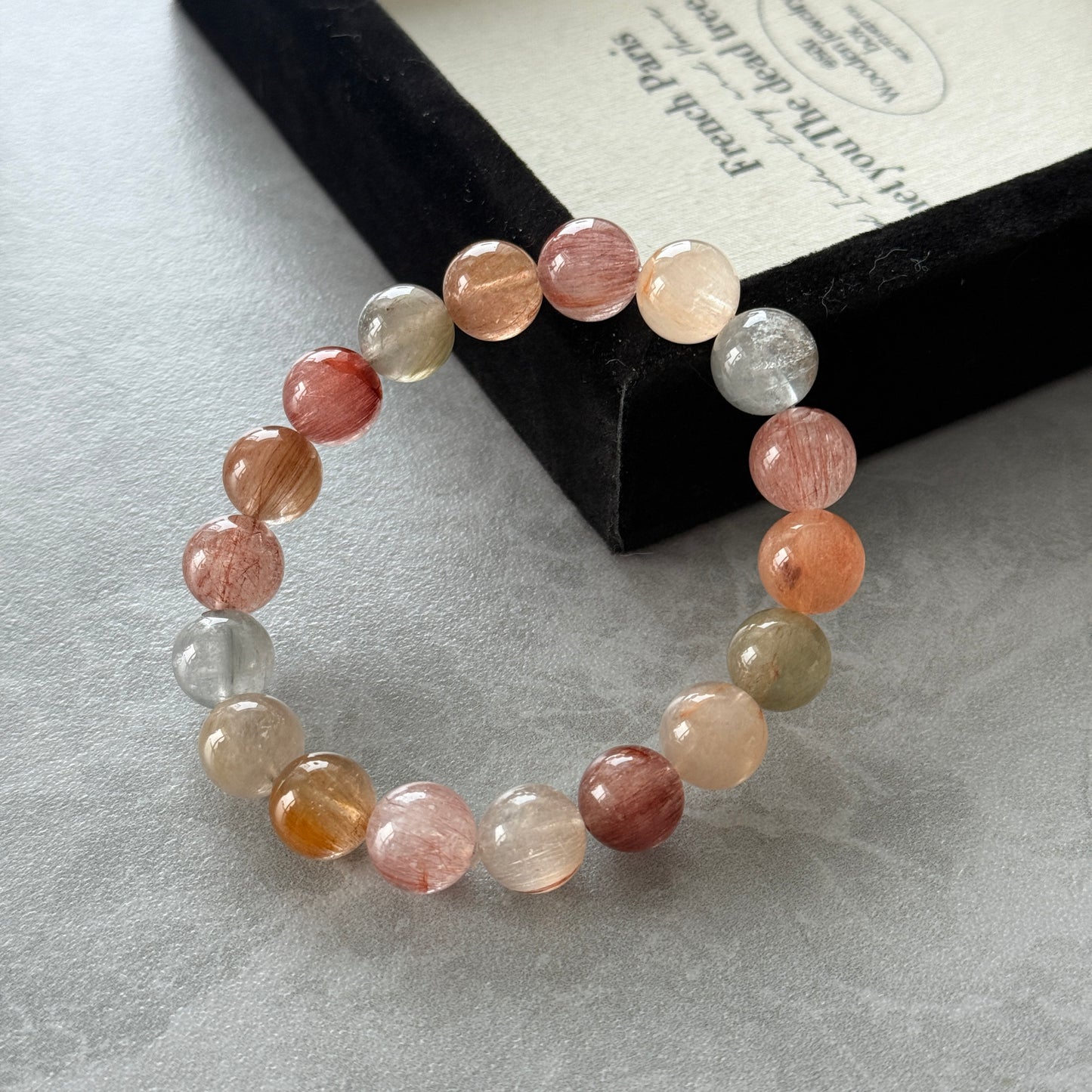 Rainbow Rabbit Hair Amphibole 11.3mm Beaded Bracelet