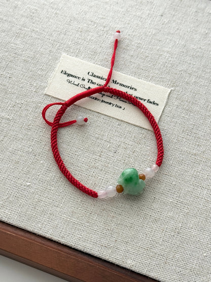 Lucky Pig Fortune Green Myanmar m Jade Grade A Bracelet