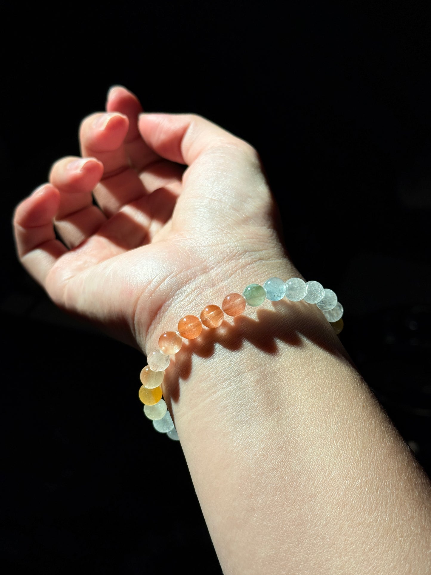 Collection Grade Rainbow Rabbit Hair Cateyes Rutiles 6.9mmBead Bracelet