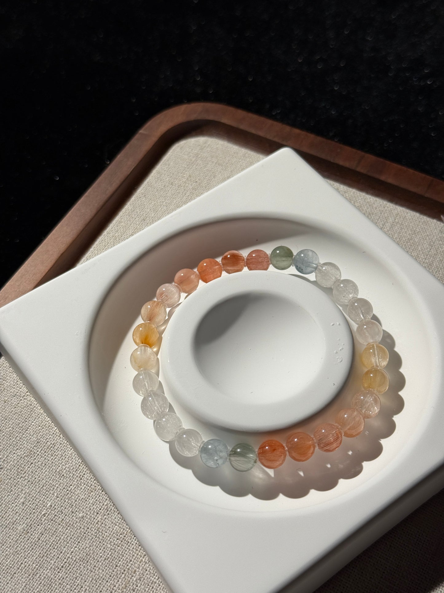 Collection Grade Rainbow Rabbit Hair Cateyes Rutiles 6.9mmBead Bracelet